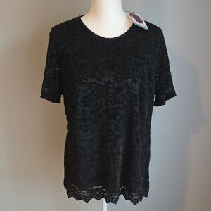 🆕️ Teddy Rose Black Floral Lace Short Sleeve Top NWT XL